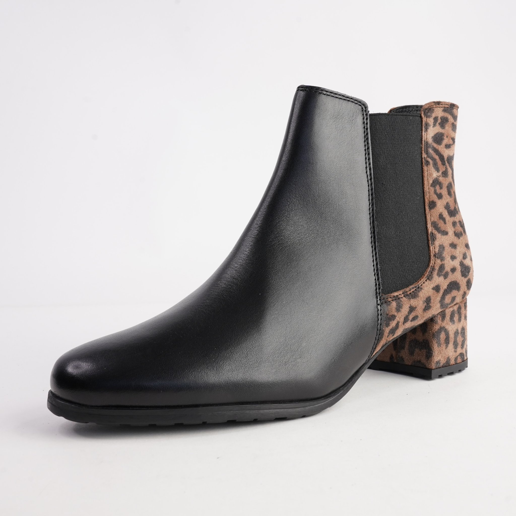 Fendrina-710 Black Leather Leopard Ankle Boots
