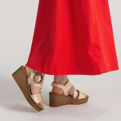 Thelma Champagne Leather Wedges