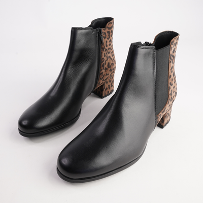 Fendrina-710 Black Leather Leopard Ankle Boots