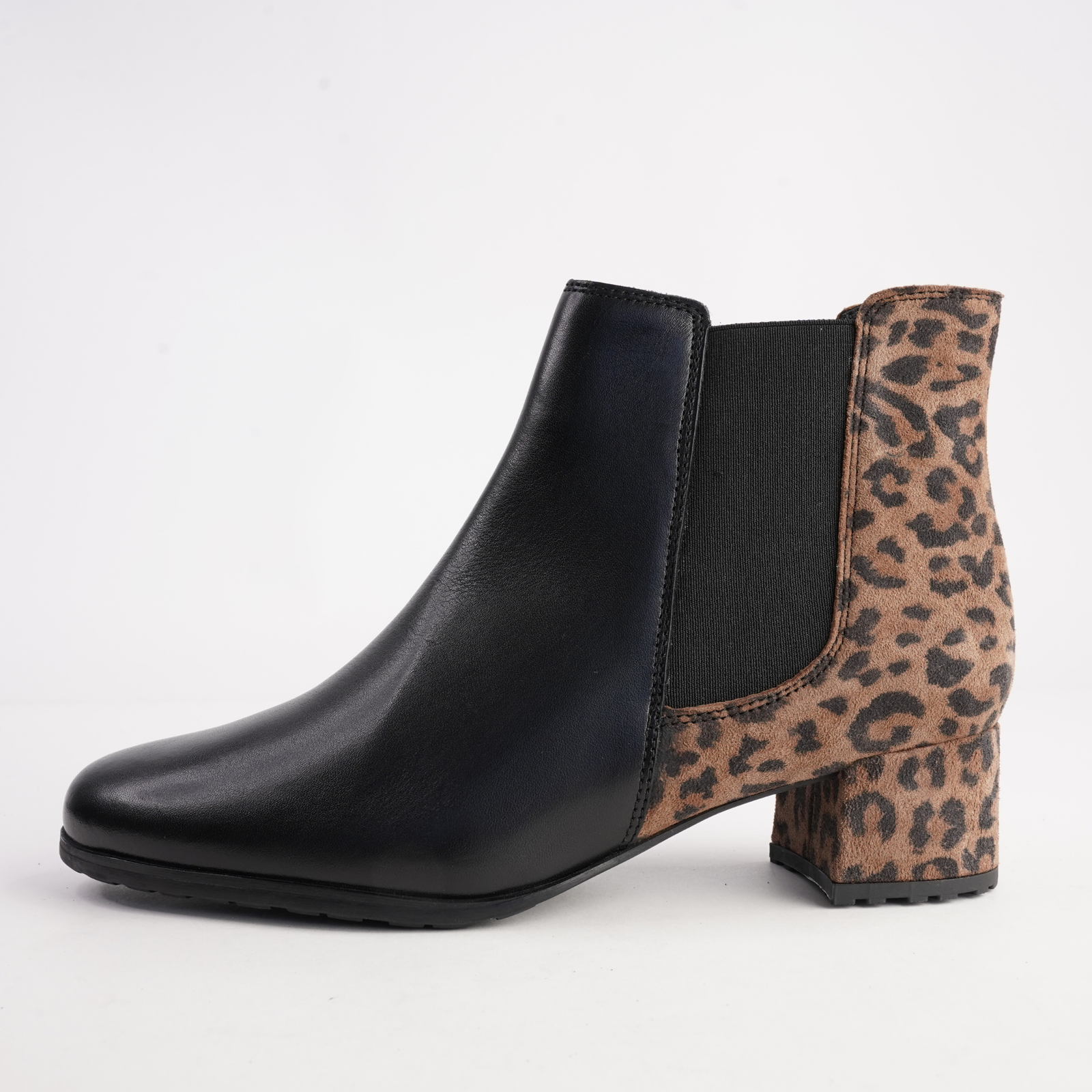 Fendrina-710 Black Leather Leopard Ankle Boots