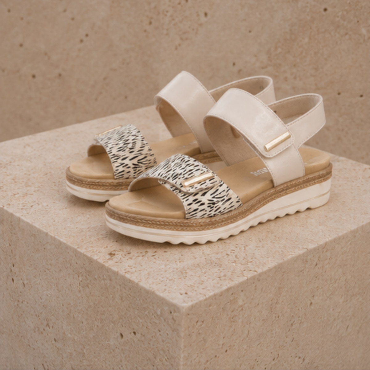 D0Q59 Beige/Gold Sandals