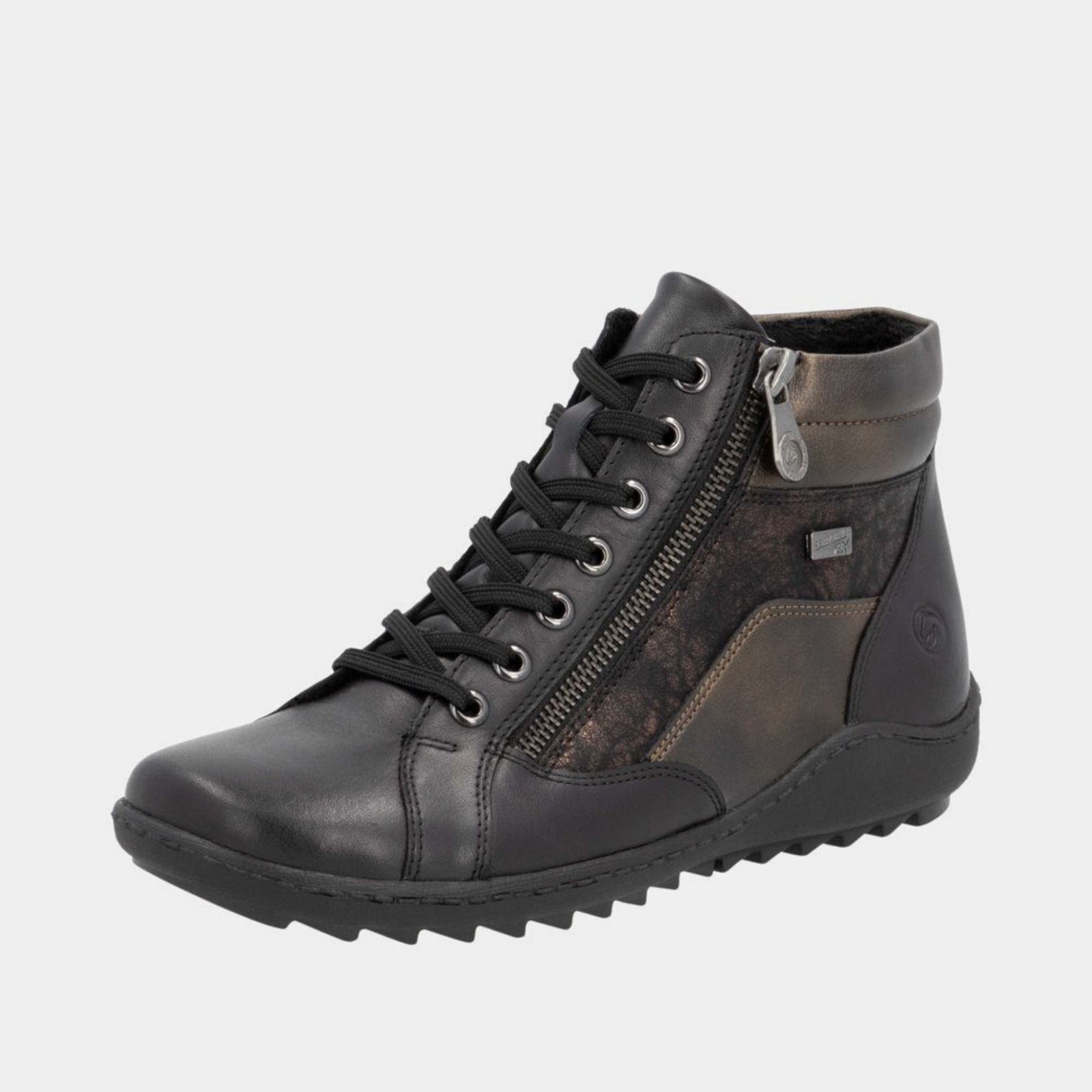 R1458 Schwarz Leather Lace Up Boots