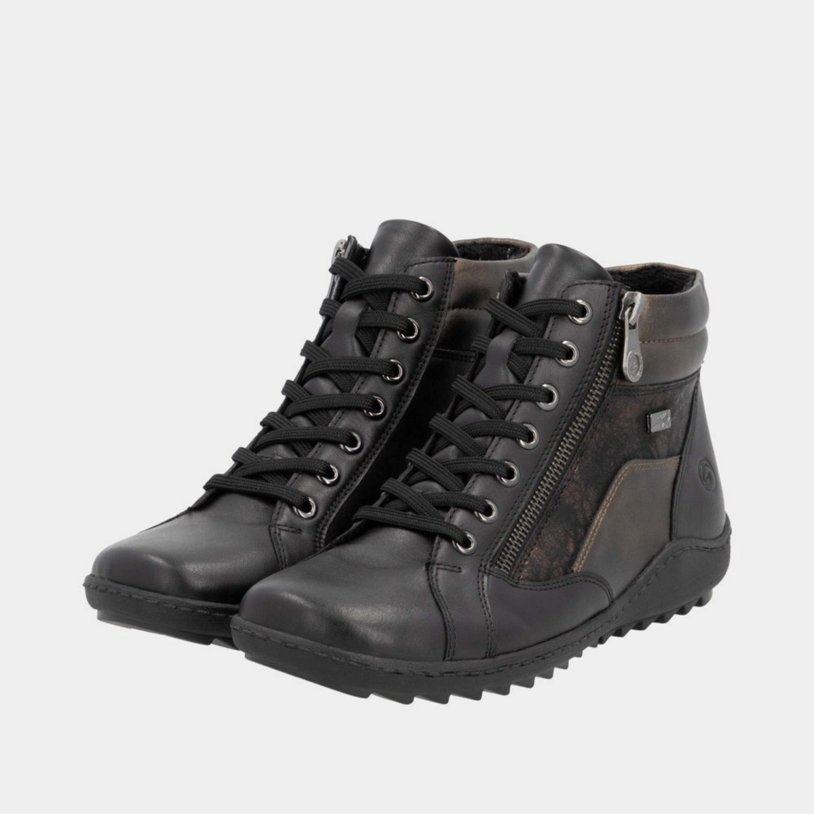 R1458 Schwarz Leather Lace Up Boots