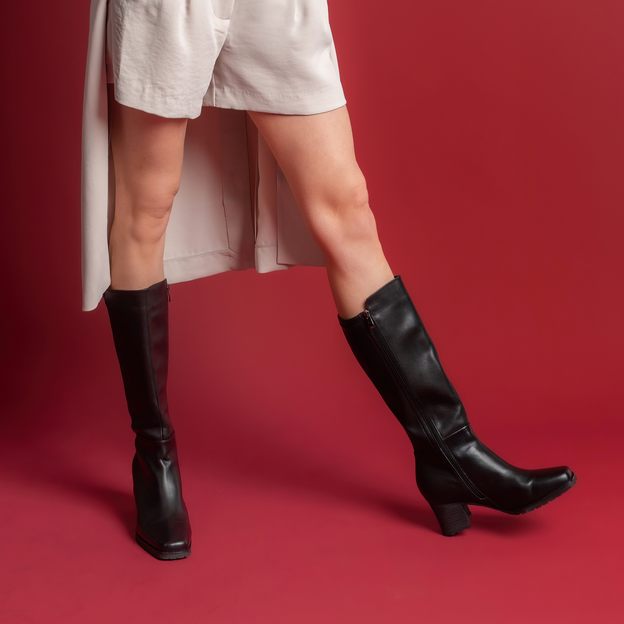 Lobby Black Leather Knee High Boots