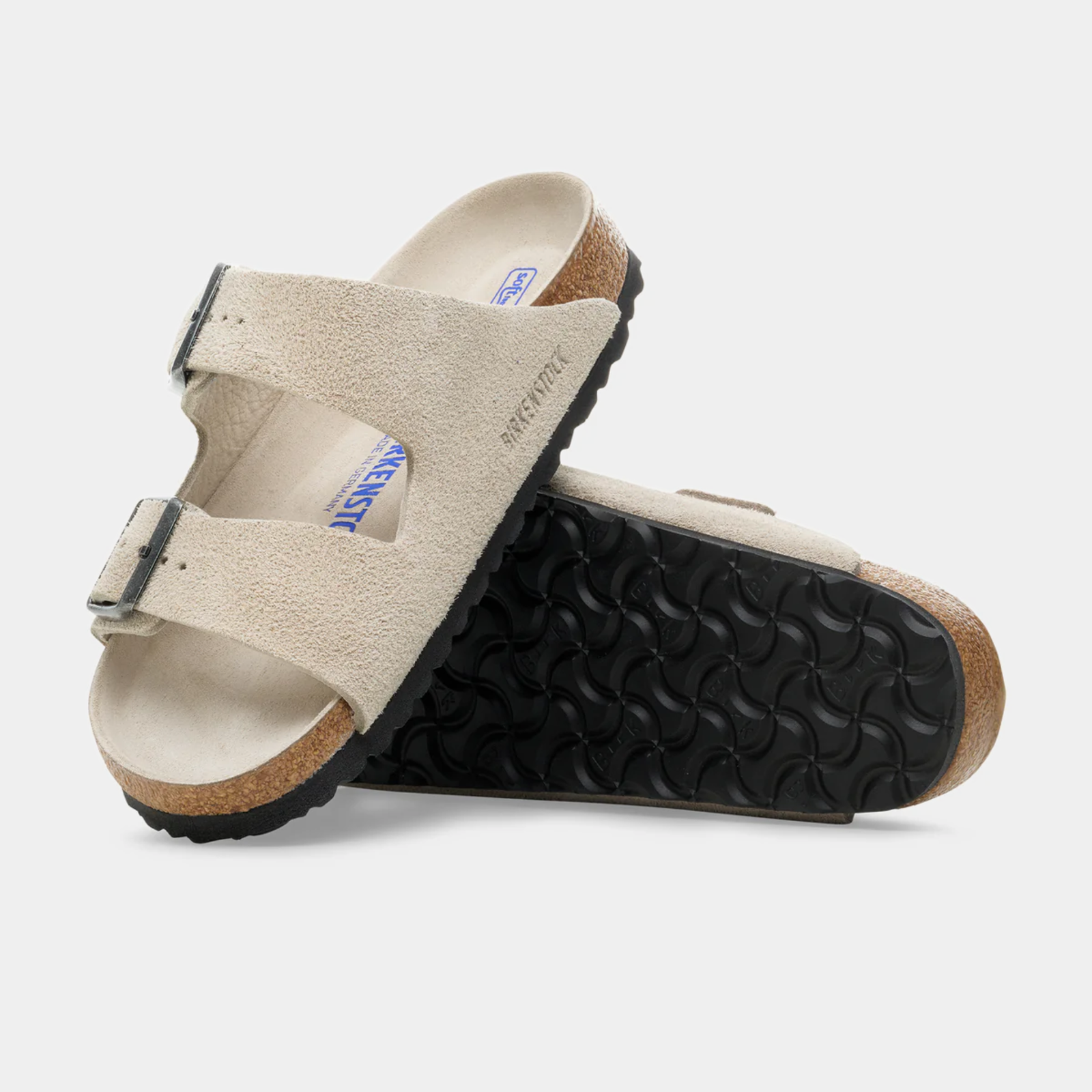 Arizona Sfb Suede Leather Oyster Tonal Footbed Sandals