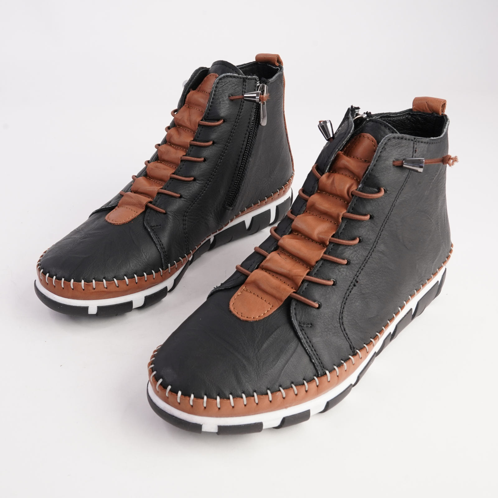 Christie Black Leather Lace Up Boots