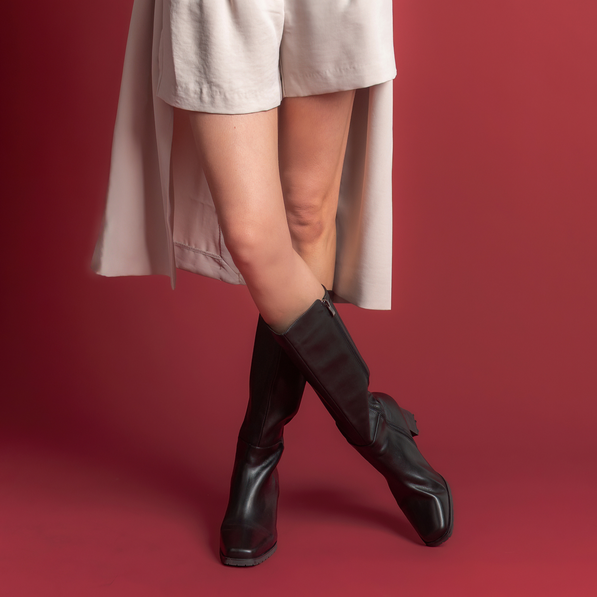 Lobby Black Leather Knee High Boots