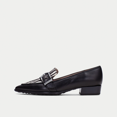 ZHI254262 Black Zebra Leather Flats