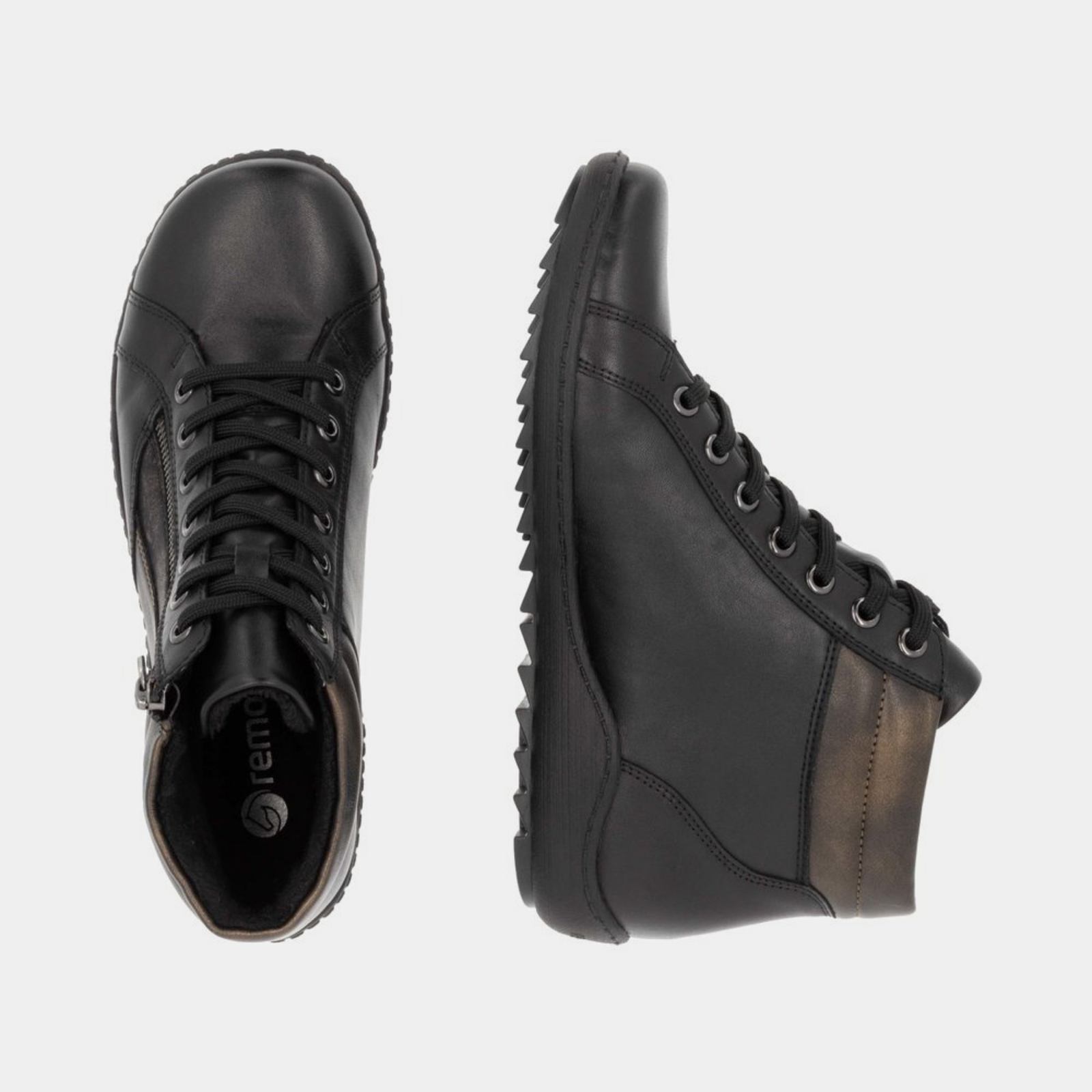 R1458 Schwarz Leather Lace Up Boots