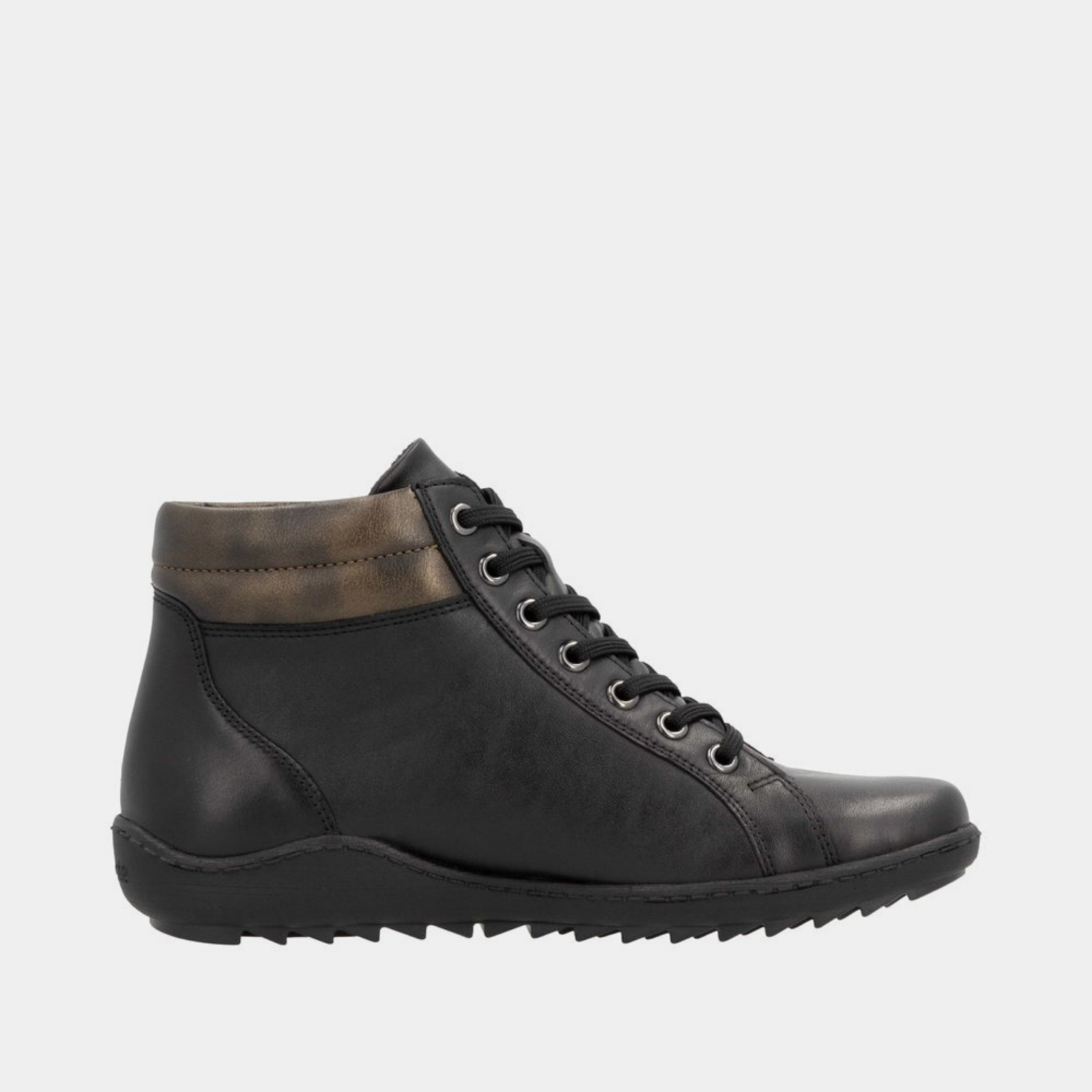 R1458 Schwarz Leather Lace Up Boots