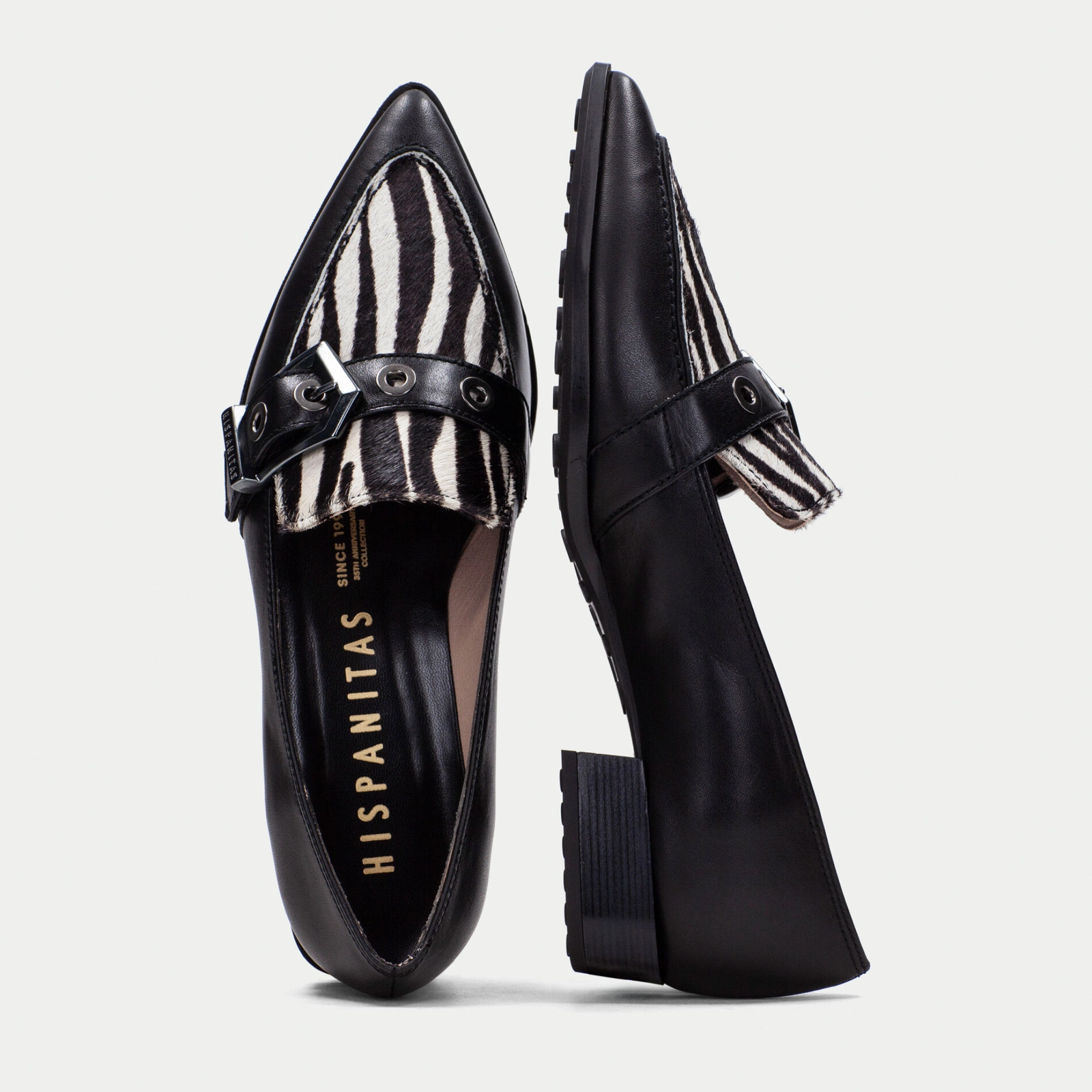 ZHI254262 Black Zebra Leather Flats