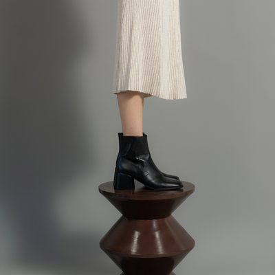 Vesper Black Leather Ankle Boots