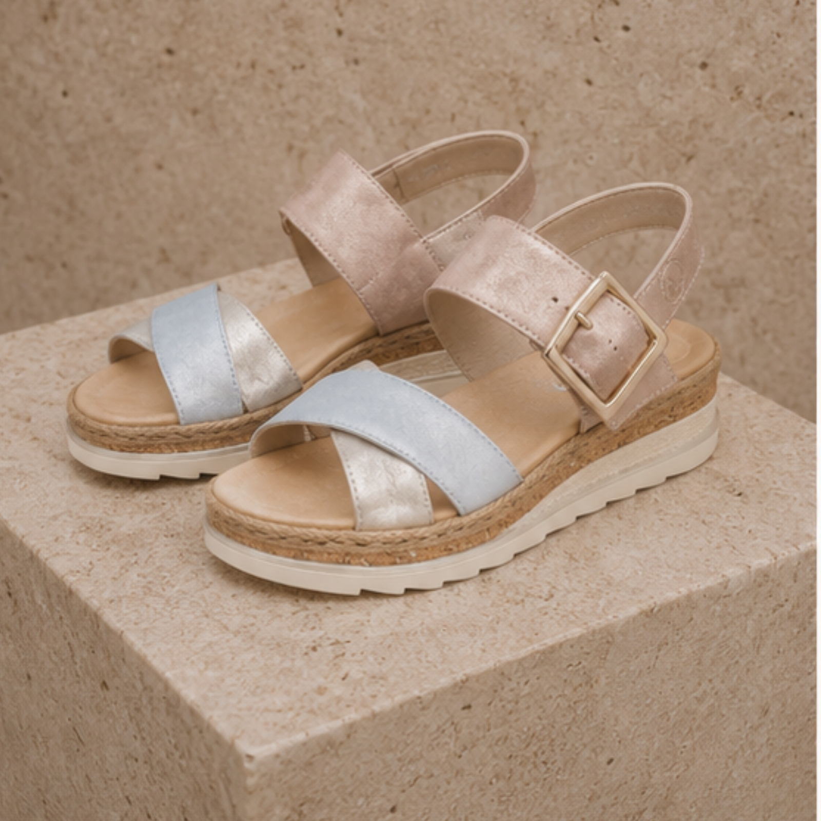 V7951 Nude Shimmer Combo Sandals