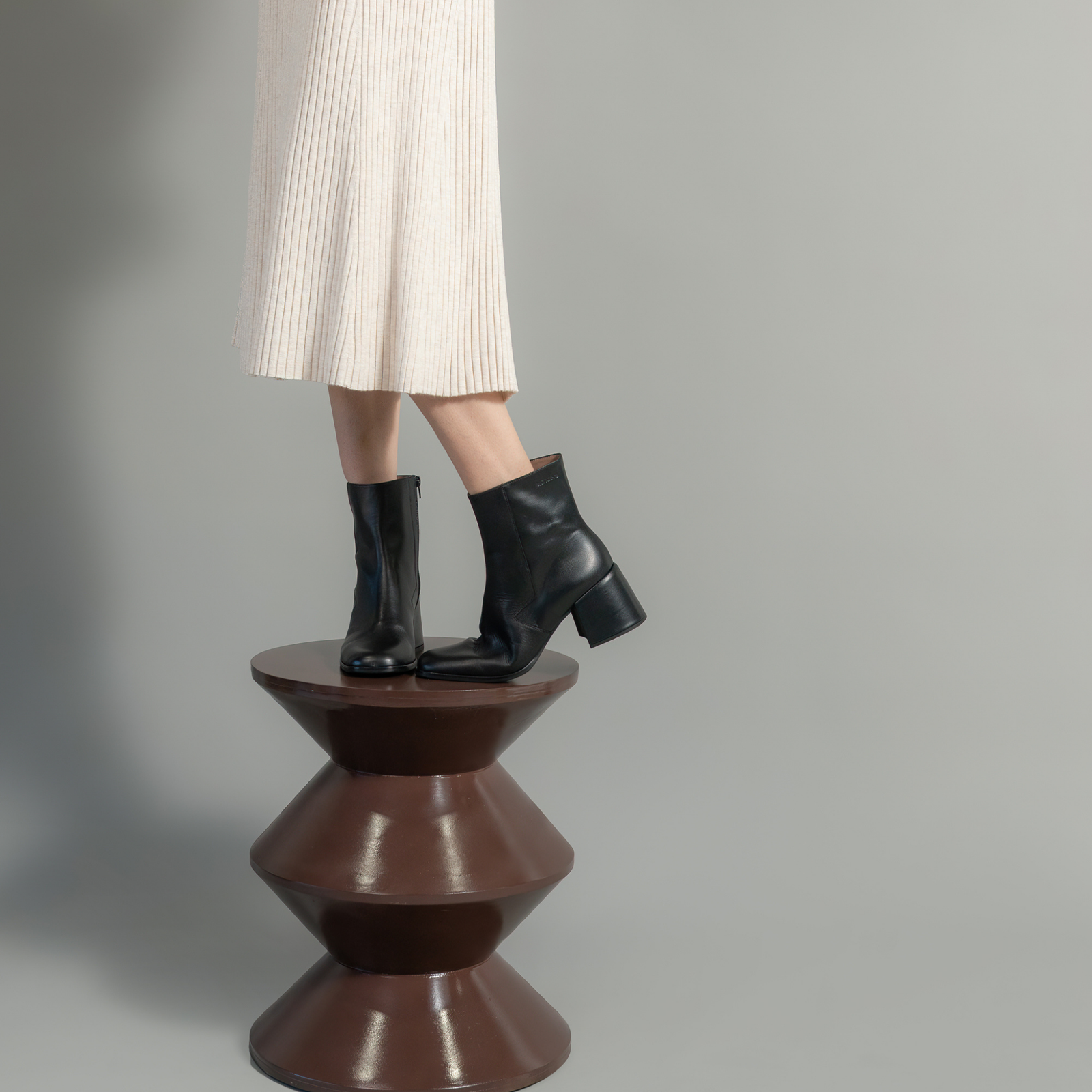 Vesper Black Leather Ankle Boots