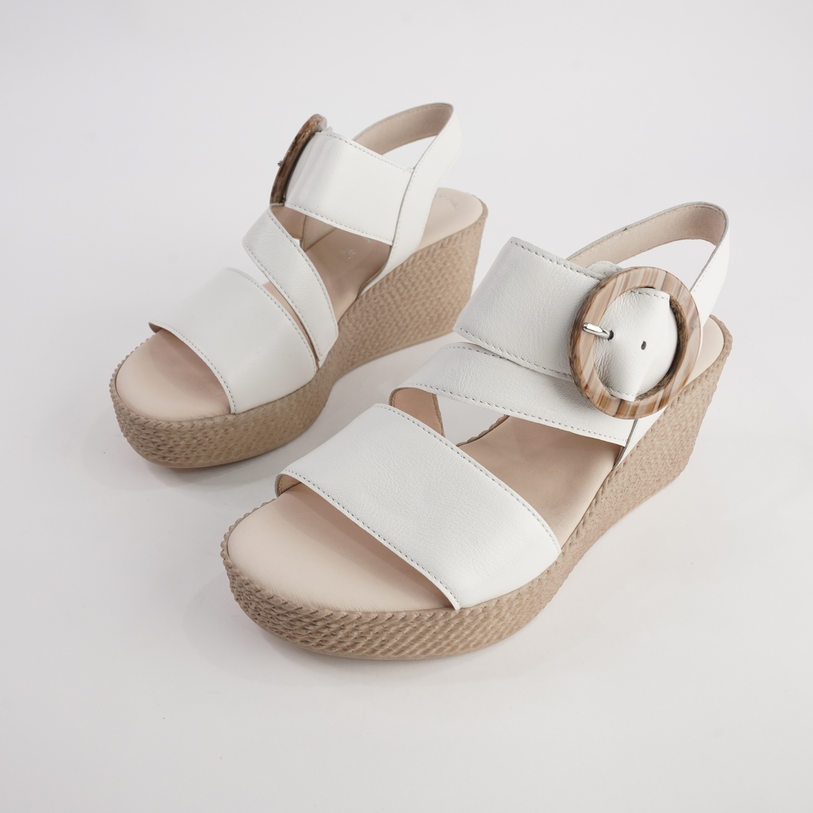 Thelma Latte Leather Wedges