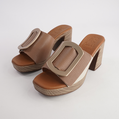 Rouba Taupe Leather Heels