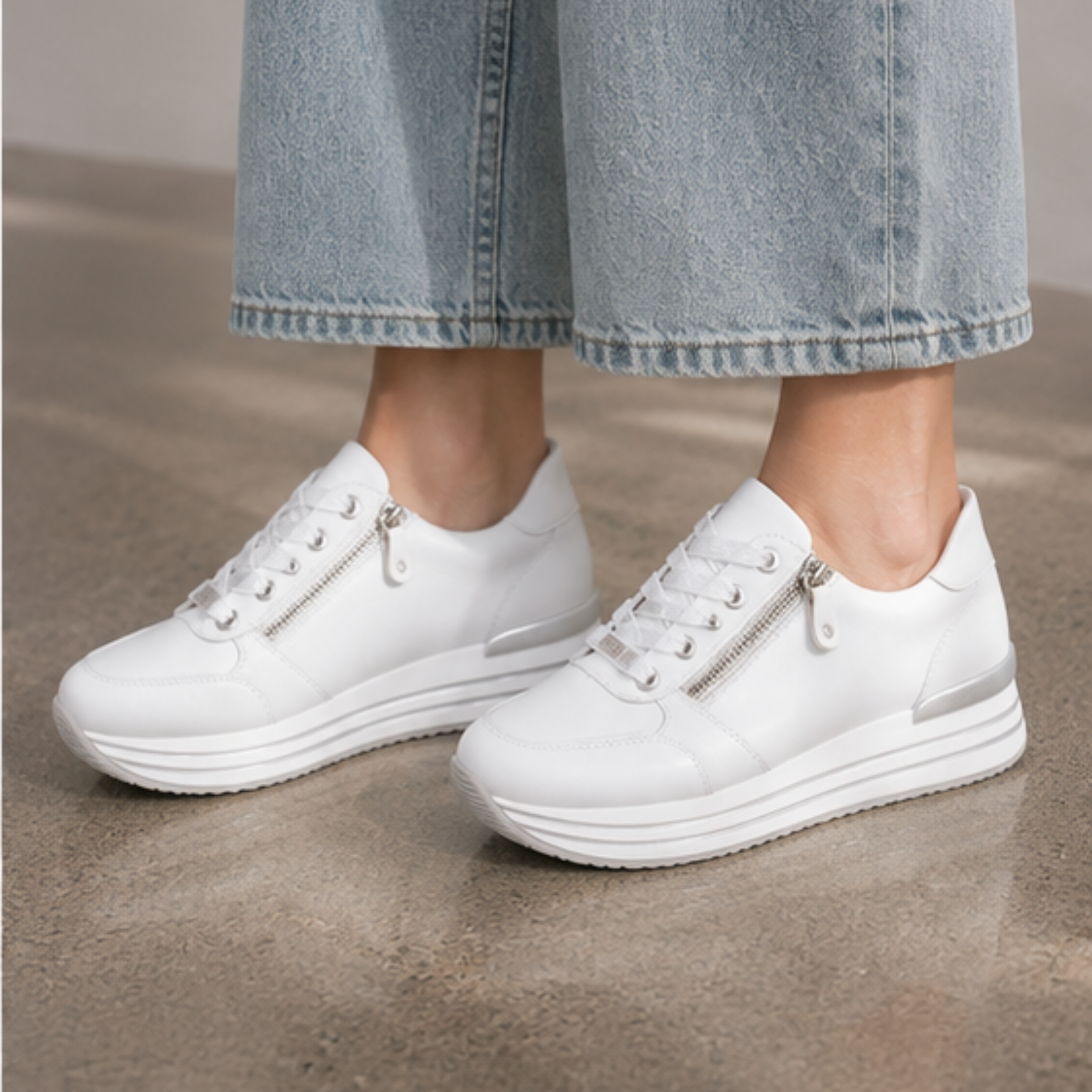 D1302 White Leather Sneakers