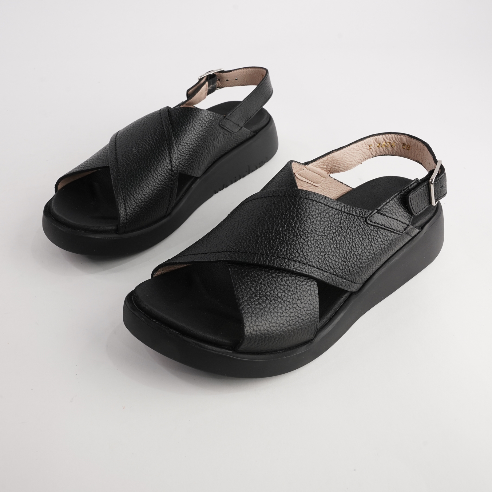 Colleen Black/ Black Sole Leather Sandals