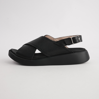 Colleen Black/ Black Sole Leather Sandals