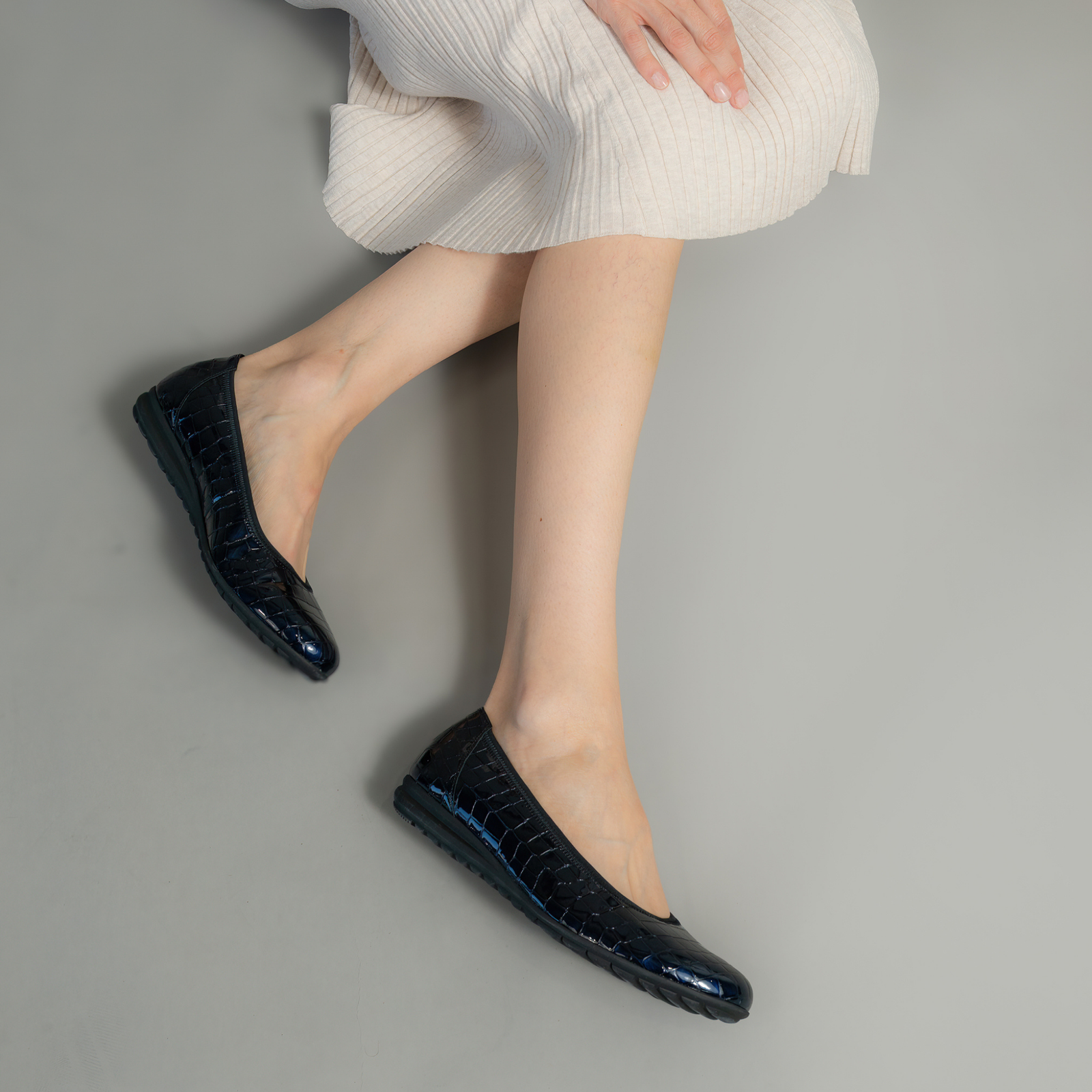 Gia Ocean Alligator Patent Leather Ballet Flats