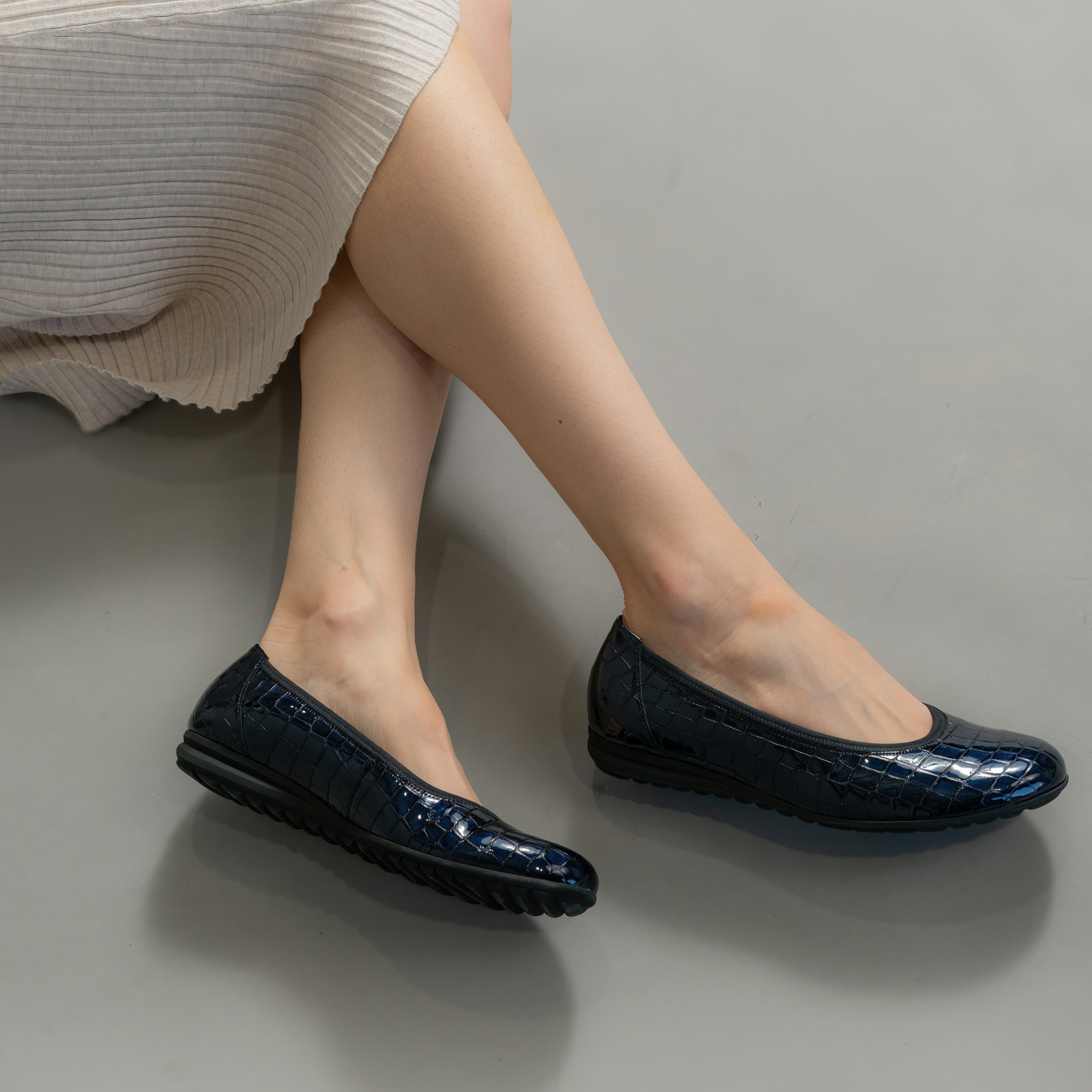 Gia Ocean Alligator Patent Leather Ballet Flats
