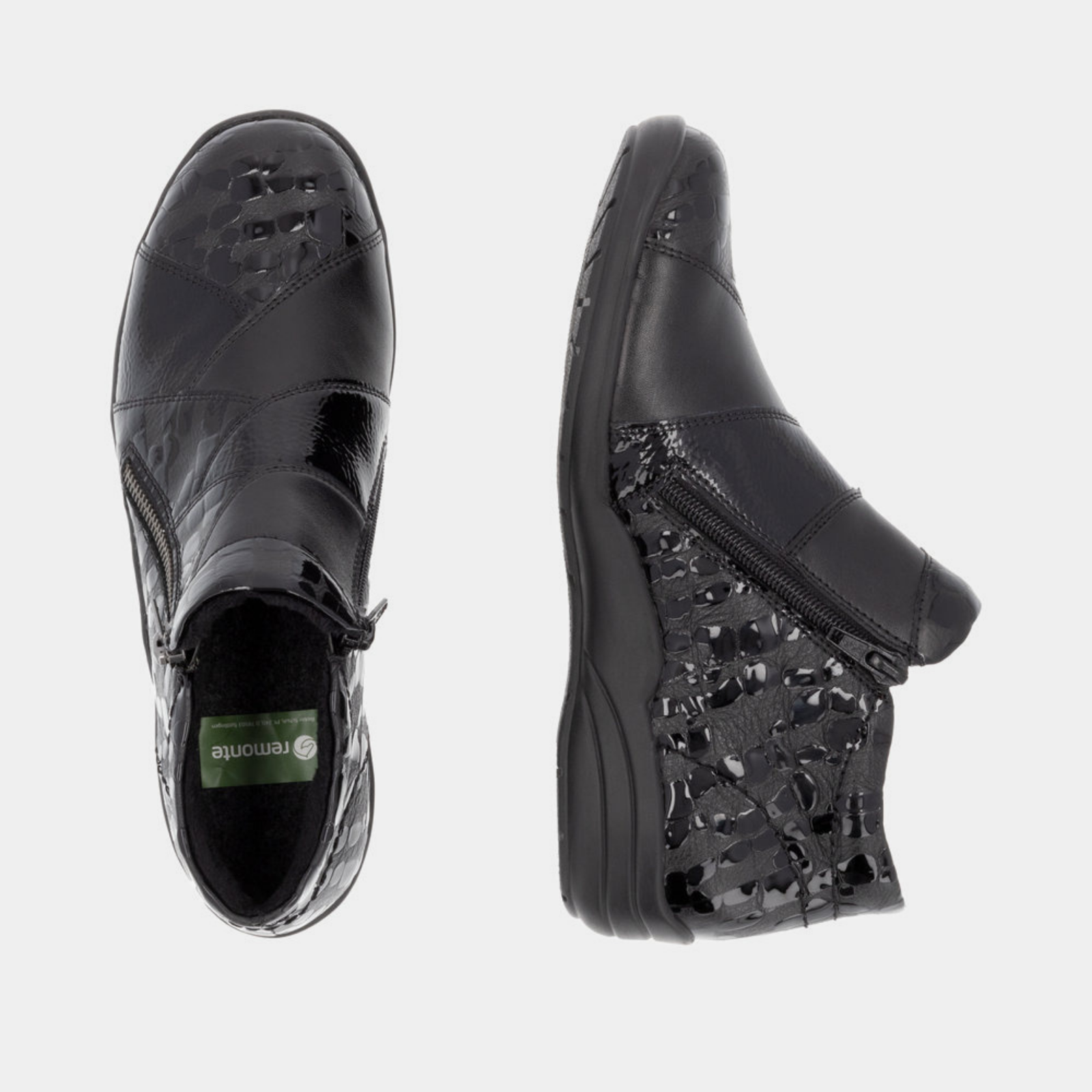 R7674 Schwarz Patent Leather Boots