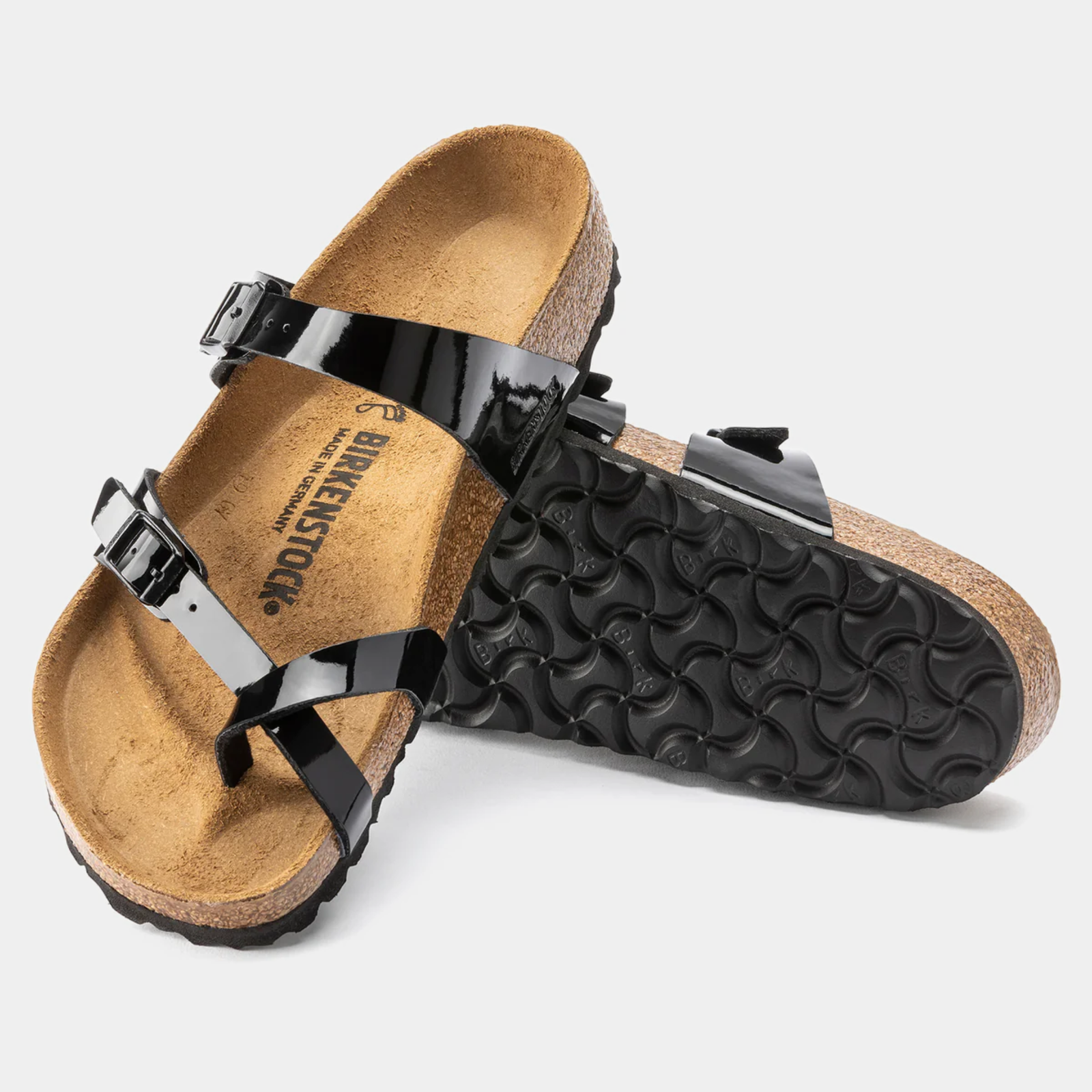 Mayari Patent Black Birko Flor Sandals