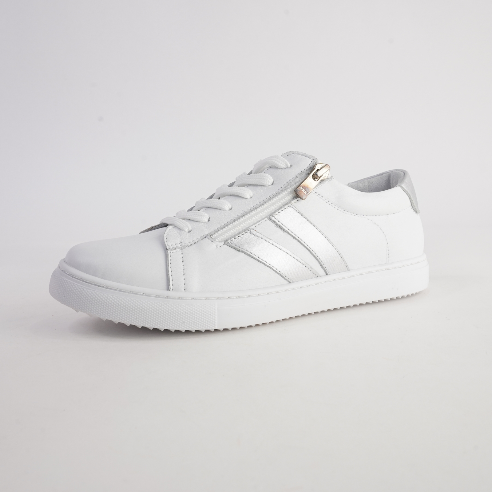 Ultimate White/ Silver Leather Sneakers