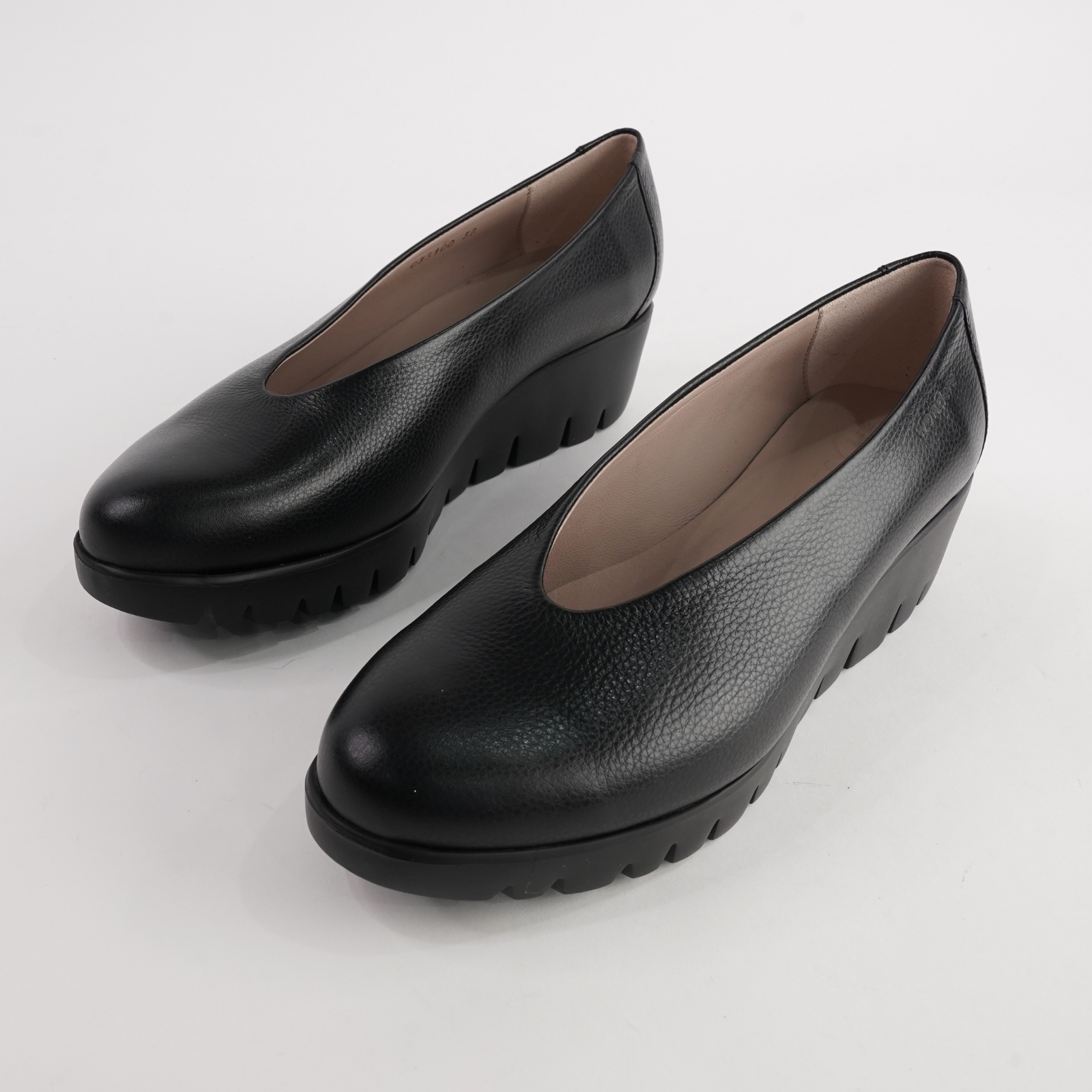 Caroline Black/ Black Leather Wedges