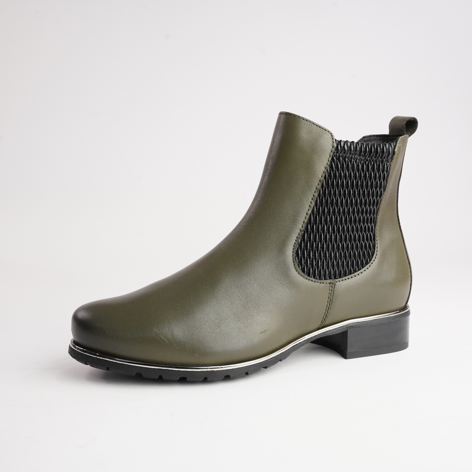 Chiara 02 Olive Leather Ankle Boots