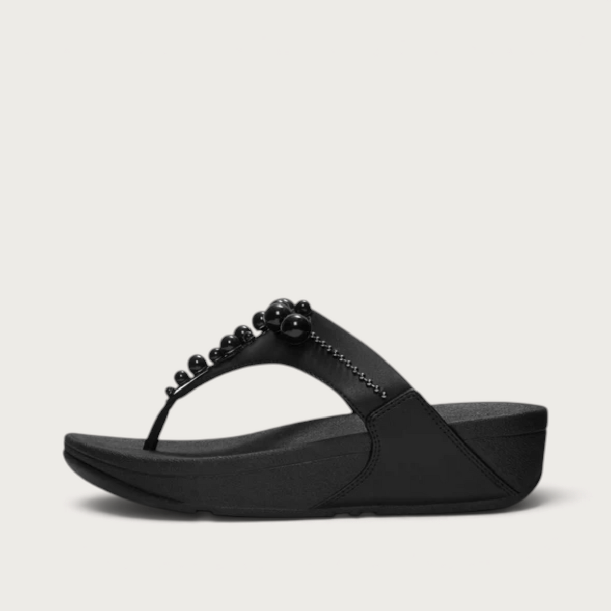 Lulu Leather Beaded Toepost All Black Sandals