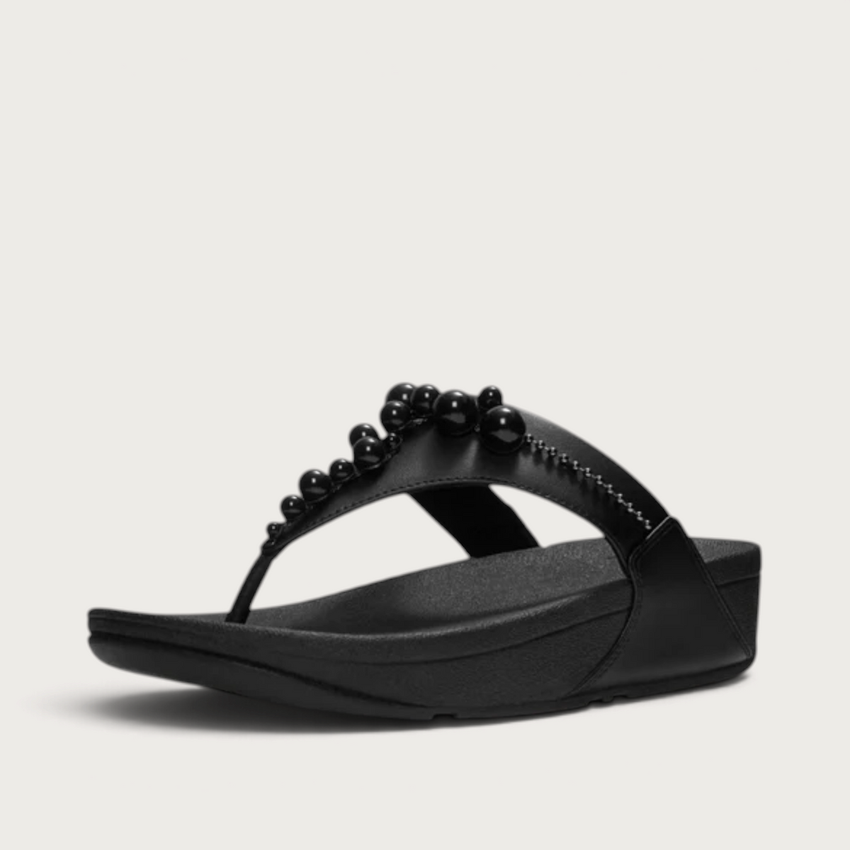 Lulu Leather Beaded Toepost All Black Sandals