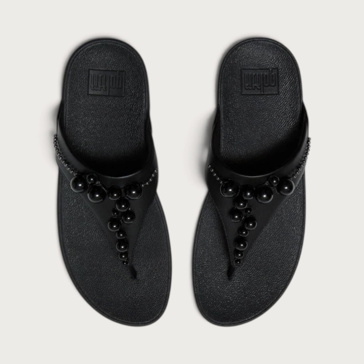 Lulu Leather Beaded Toepost All Black Sandals