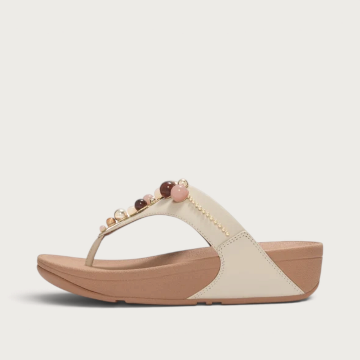 Lulu Leather Beaded Toepost Paris Beige Sandals