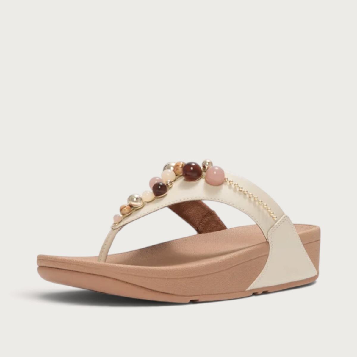Lulu Leather Beaded Toepost Paris Beige Sandals