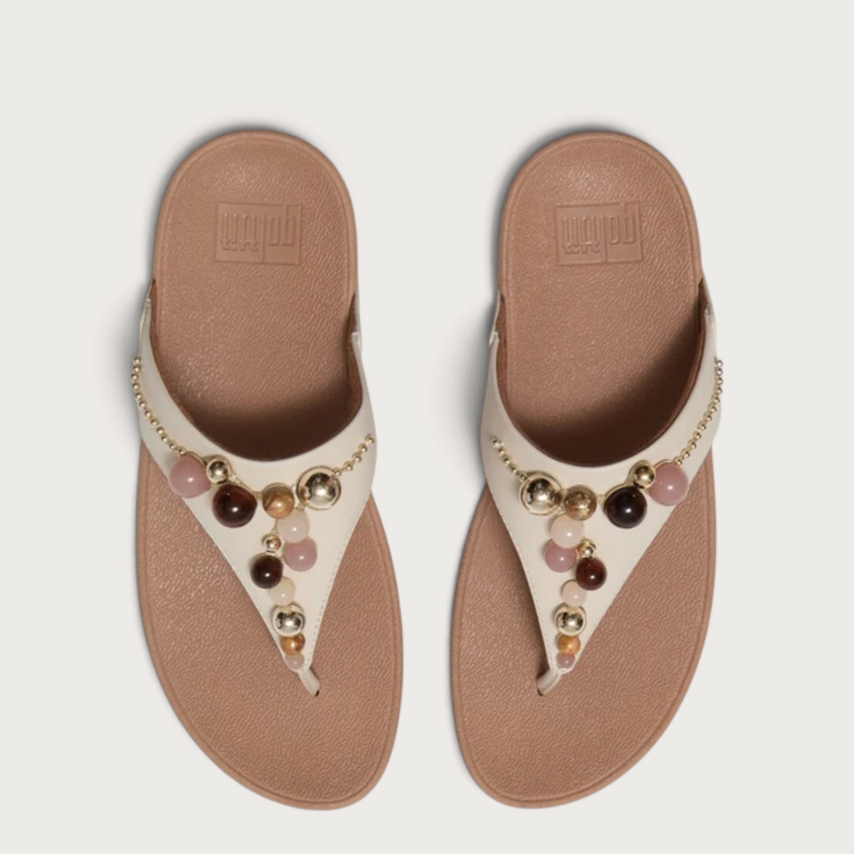 Lulu Leather Beaded Toepost Paris Beige Sandals