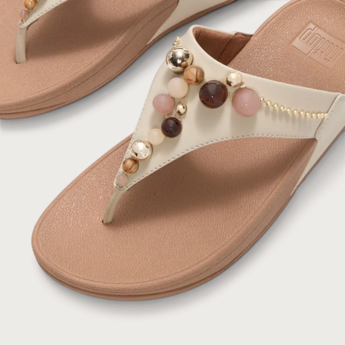 Lulu Leather Beaded Toepost Paris Beige Sandals