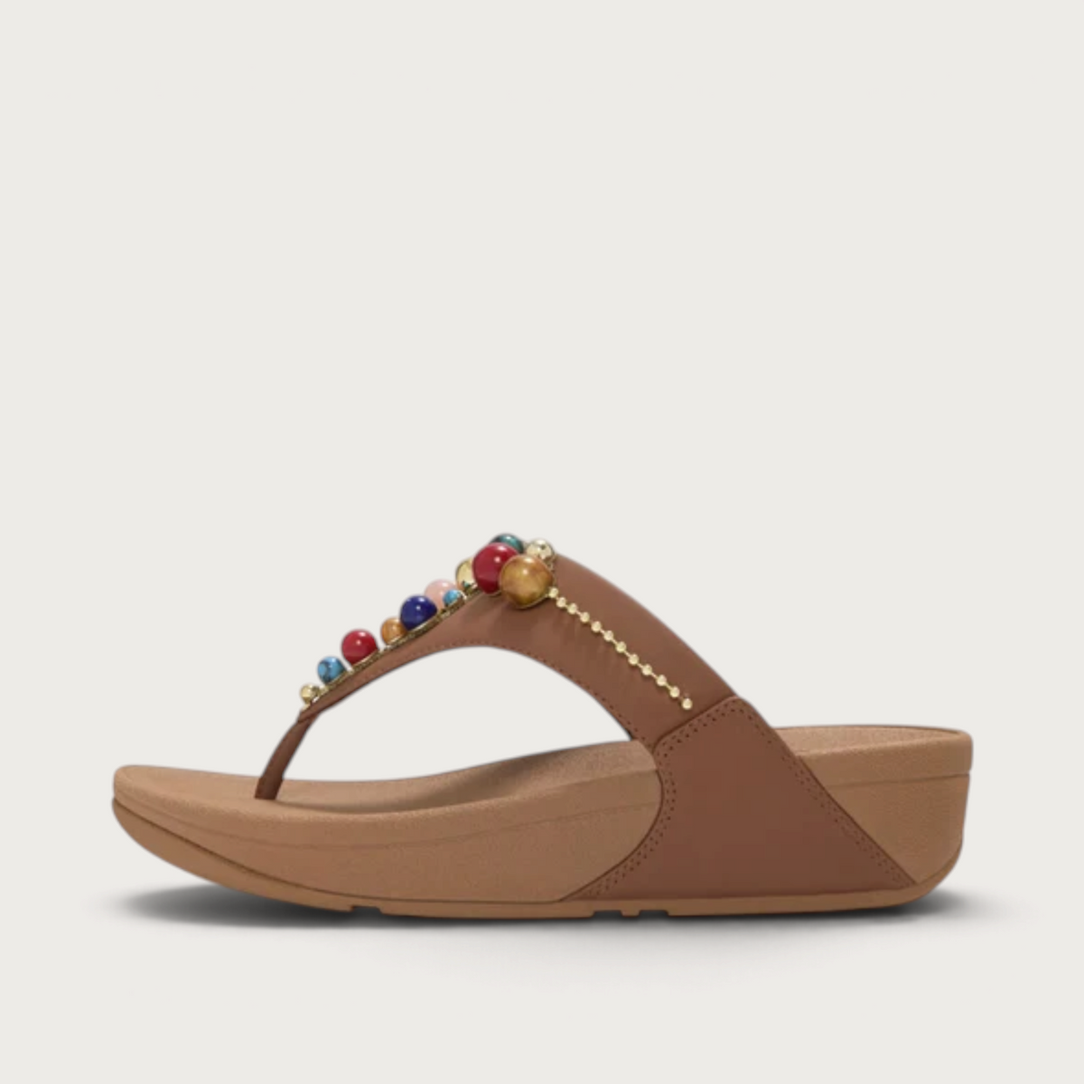 Lulu Leather Beaded Toepost Terracotta Tan Sandals