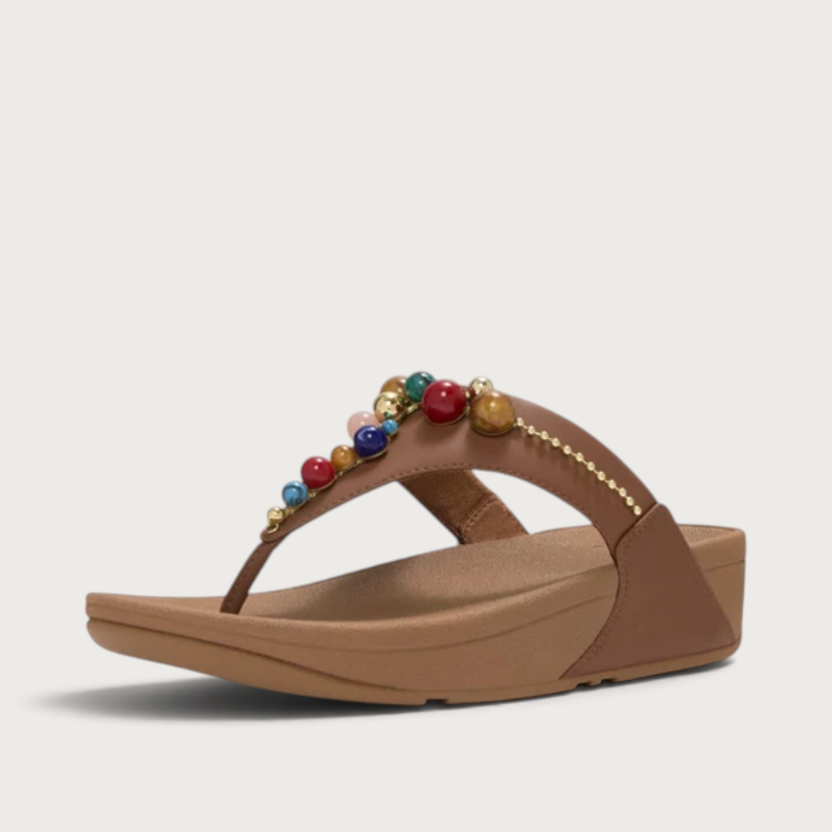 Lulu Leather Beaded Toepost Terracotta Tan Sandals