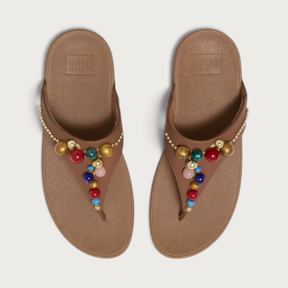 Lulu Leather Beaded Toepost Terracotta Tan Sandals