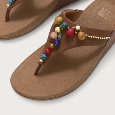 Lulu Leather Beaded Toepost Terracotta Tan Sandals