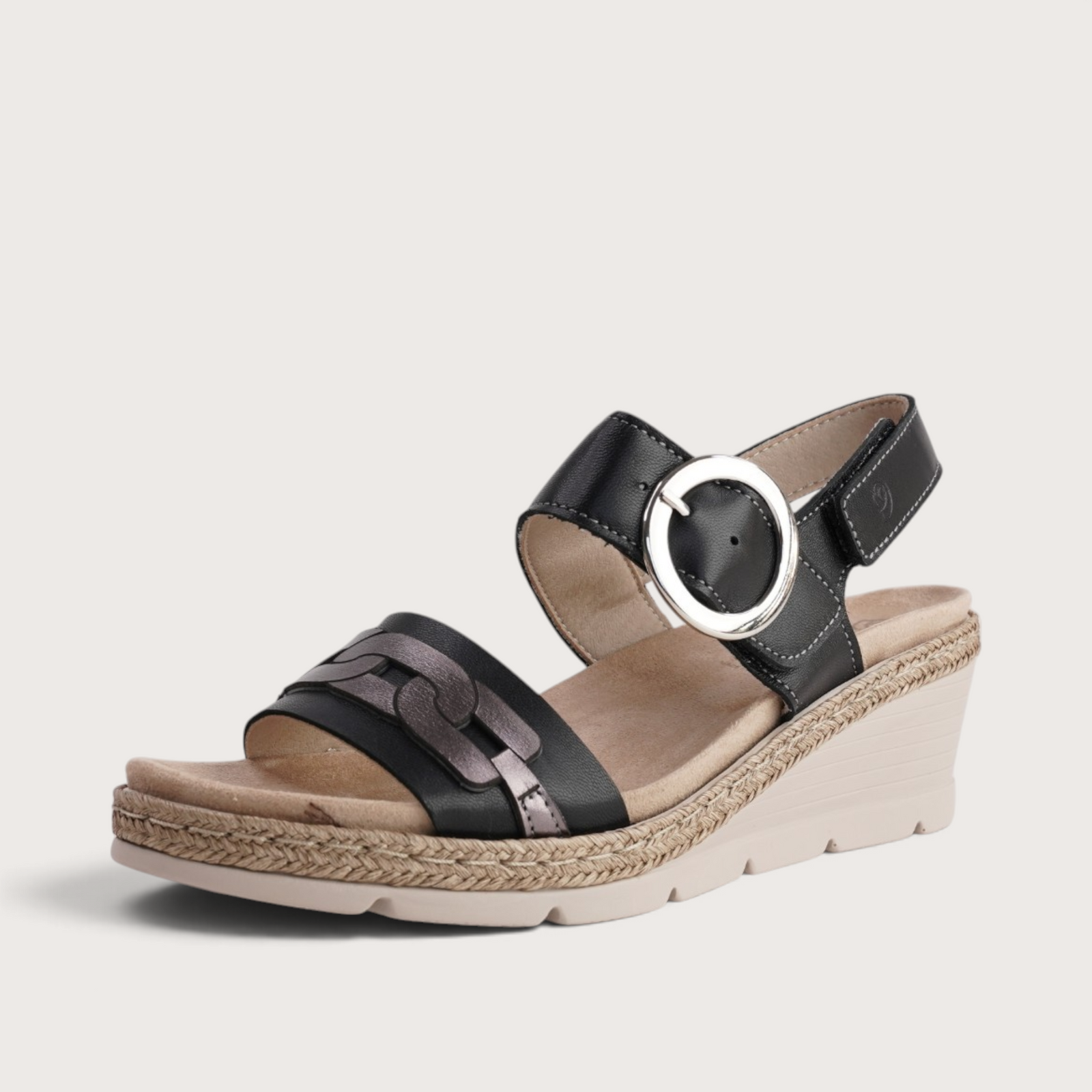 Venice Black Combo Wedge Sandals