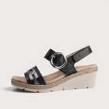 Venice Black Combo Wedge Sandals