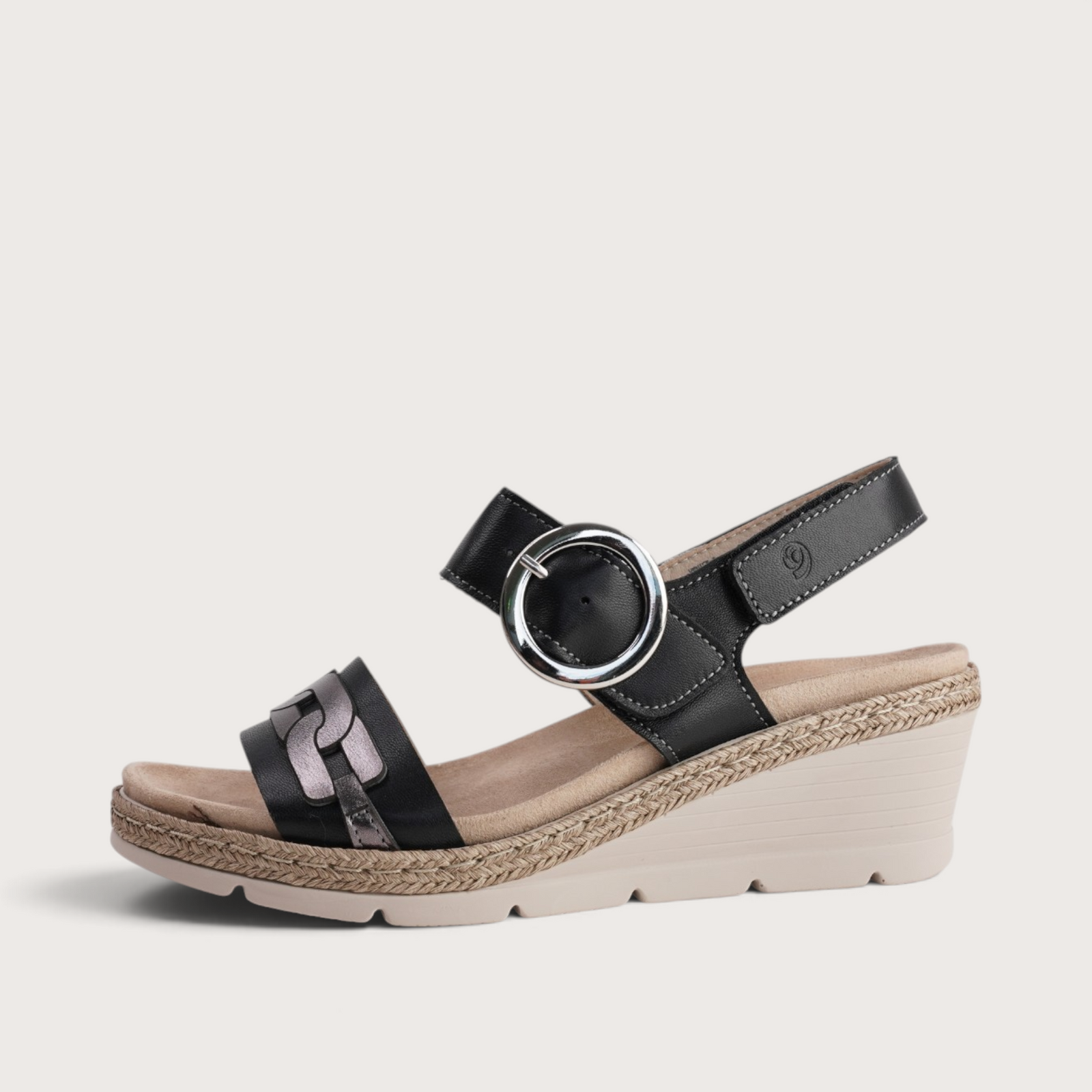 Venice Black Combo Wedge Sandals