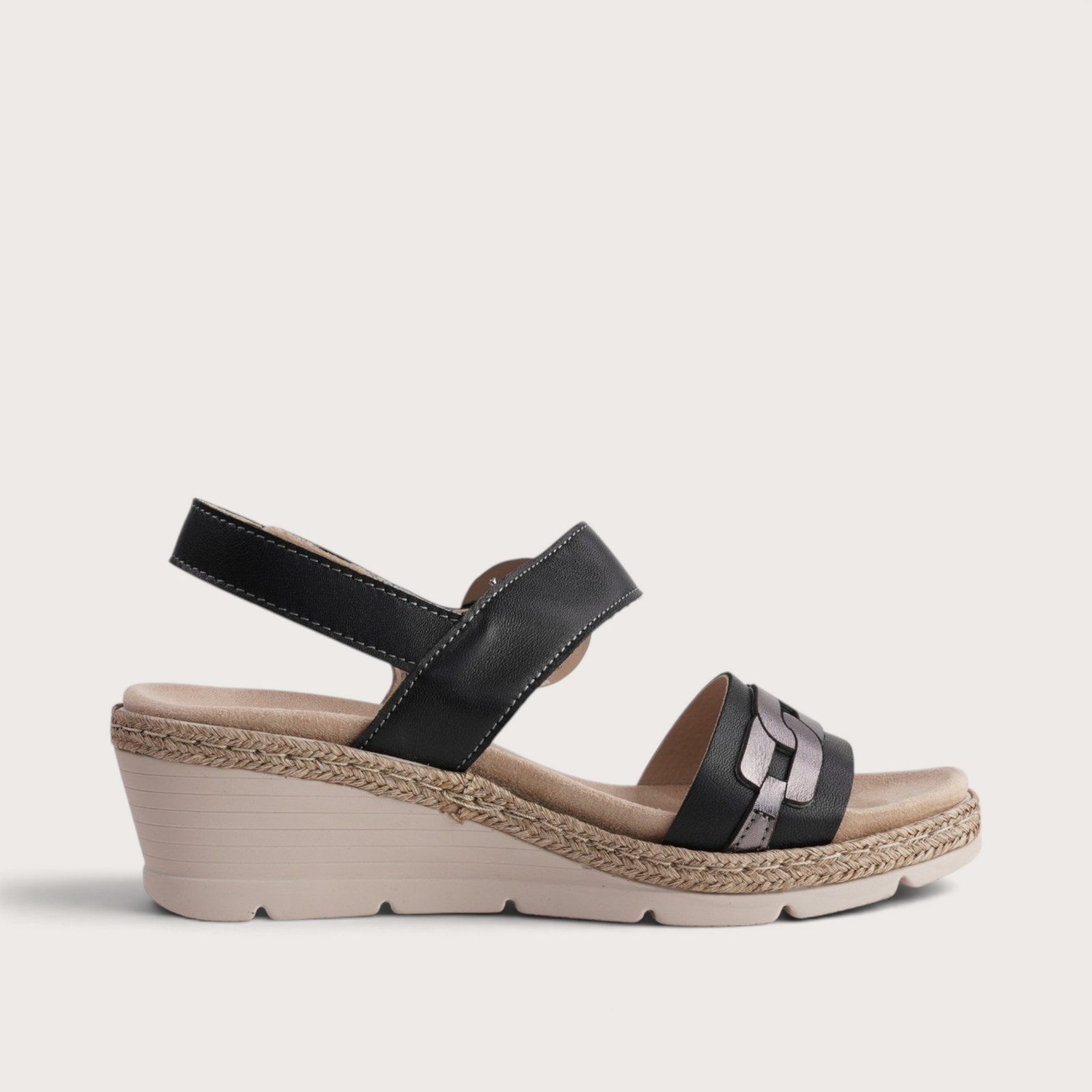 Venice Black Combo Wedge Sandals