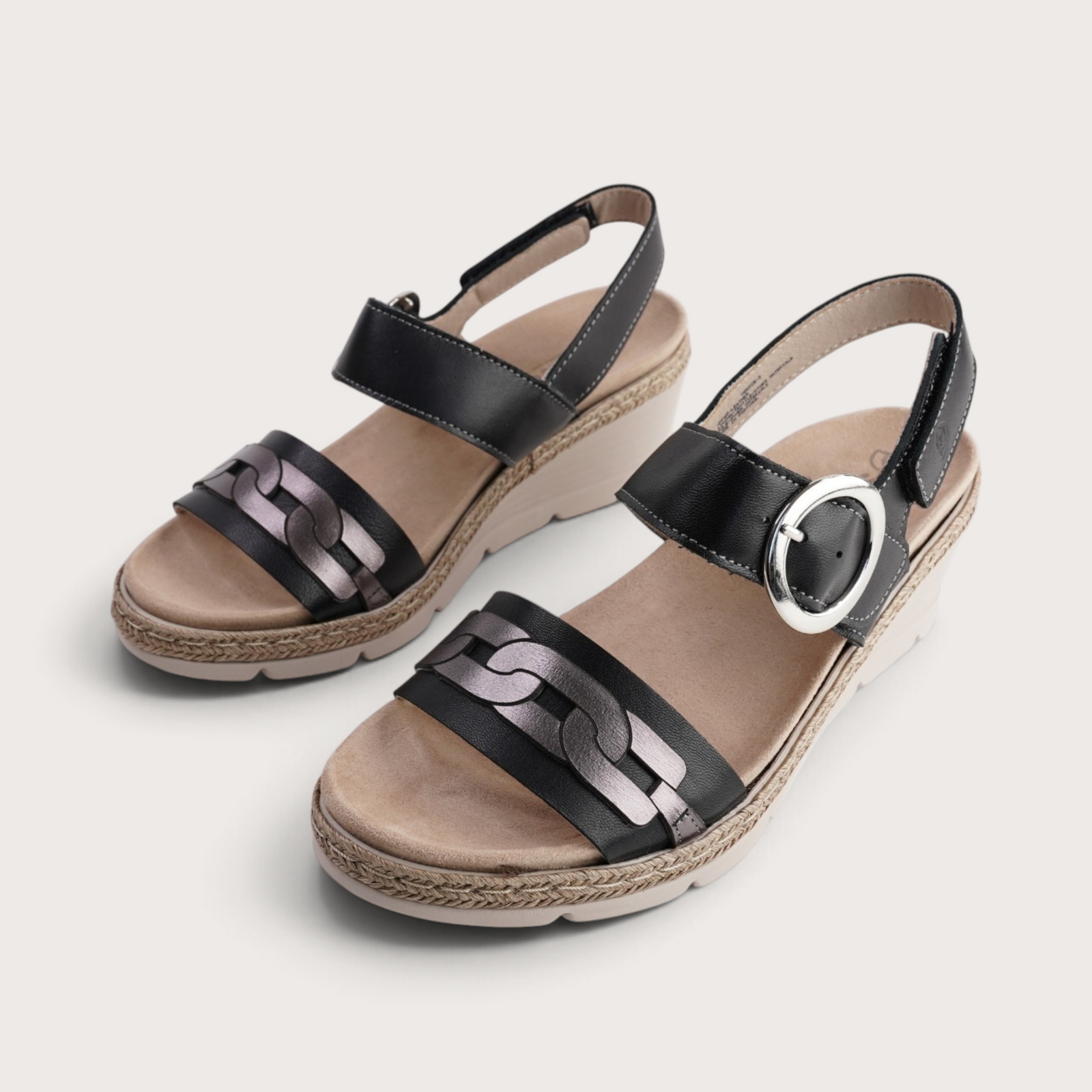 Venice Black Combo Wedge Sandals
