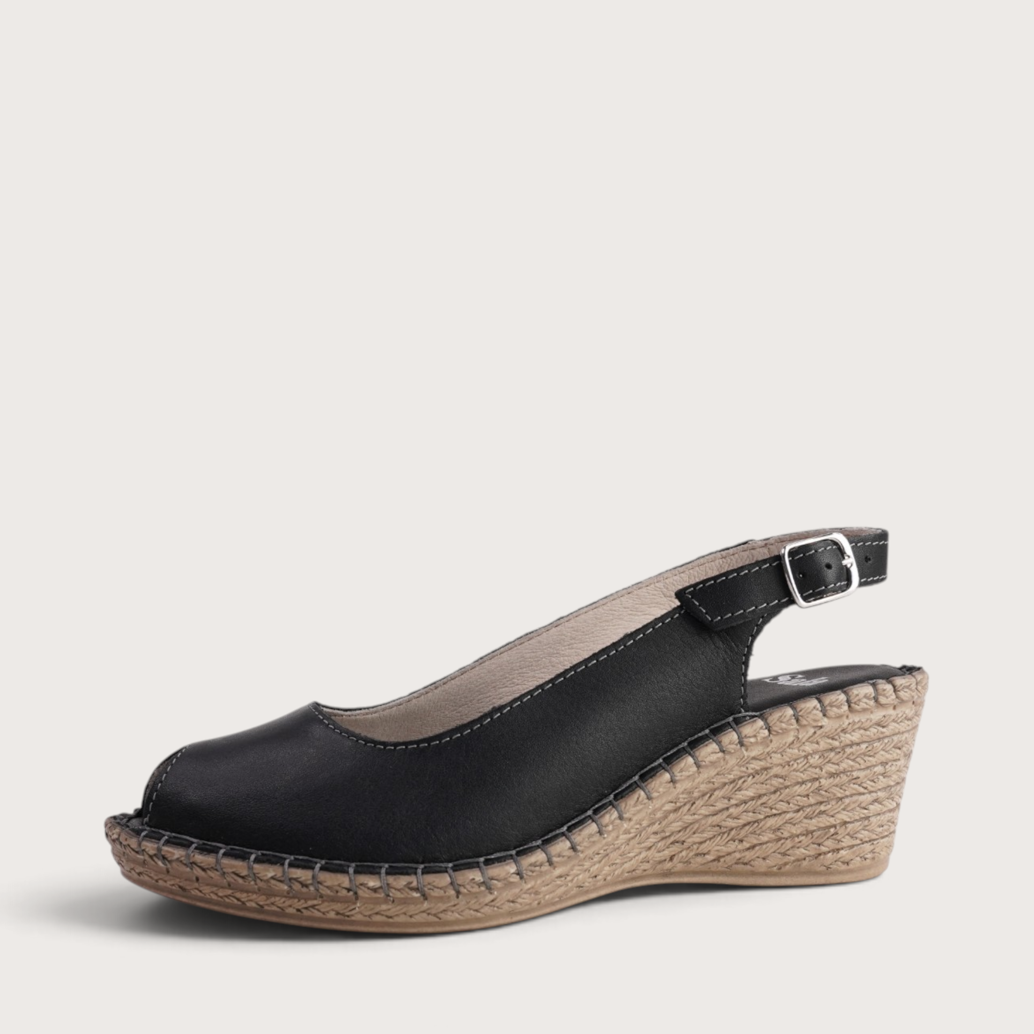 Verese Nero Leather Espadrille Wedges