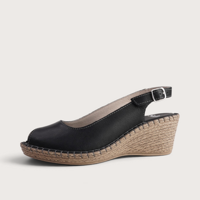 Verese Nero Leather Espadrille Wedges