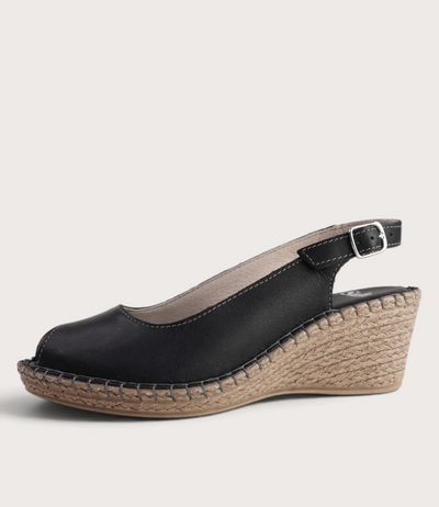 Verese Nero Leather Espadrille Wedges