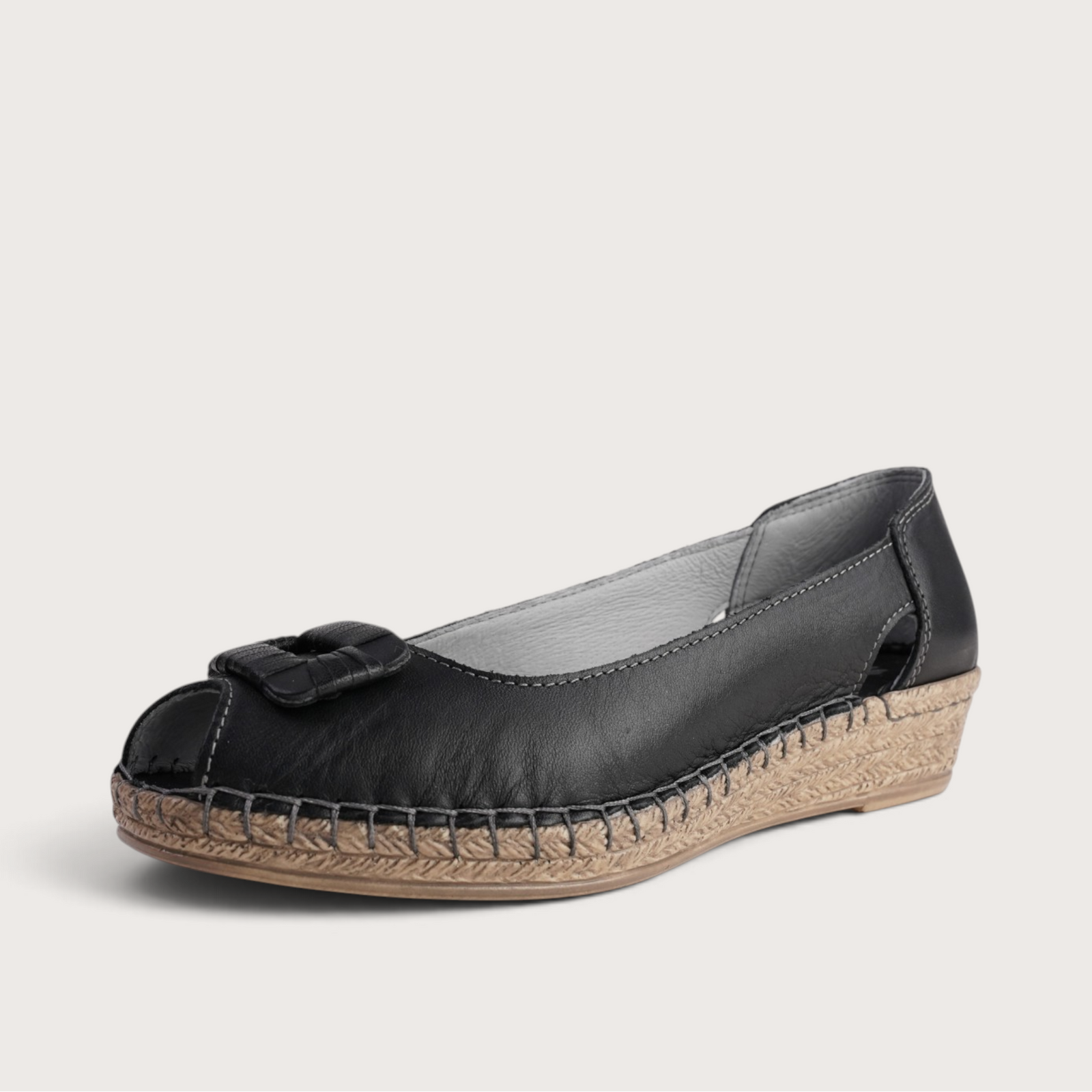 Erma Nero Leather Espadrille Wedges